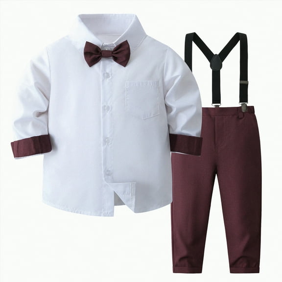 Toddler Baby Boy Outfit Spring Fall Button Down Long Sleeve Elastic Waist 0-24M Party Wear Set 2PCS