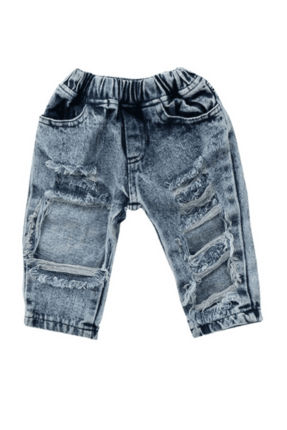 Toddler Newborn Baby Boys Girls Causal Elastic Waist Destroyed Ripped Jeans Pants