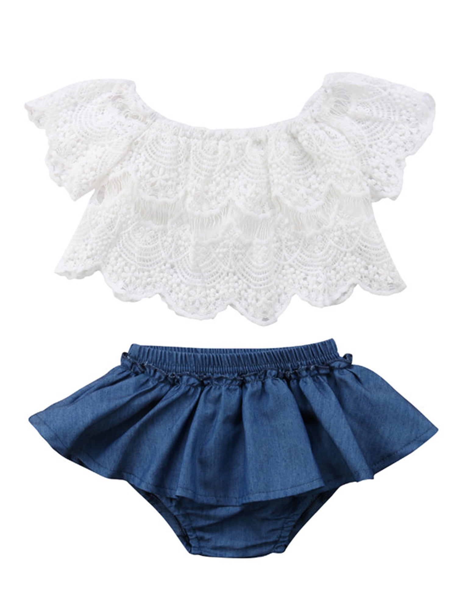 Toddler Newborn Baby Girl Denim Shorts Outfits Off Shoulder Lace