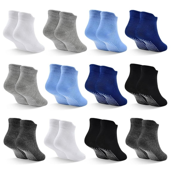 Skibeaut Toddler Non Slip Socks 12 Pairs Ankle Socks with Non Skid Grip Socks for 1-7 Years Baby Boys Girls Kids