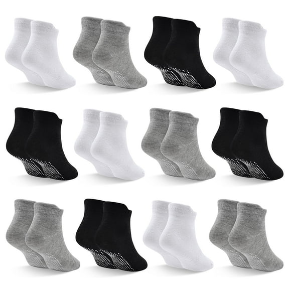 Skibeaut Toddler Non Slip Socks 12 Pairs Ankle Socks with Non Skid Grip Socks for 1-7 Years Baby Boys Girls Kids