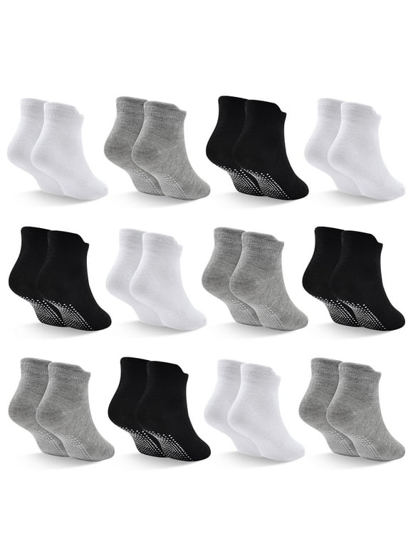 Skibeaut Toddler Non Slip Socks 12 Pairs Ankle Socks with Non Skid Grip Socks for 1-7 Years Baby Boys Girls Kids