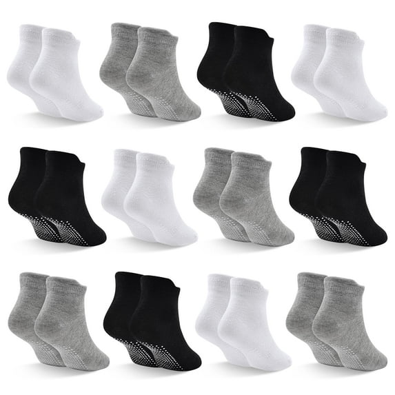 Skibeaut Toddler Non Slip Socks 12 Pairs Ankle Socks with Non Skid Grip Socks for 1-7 Years Baby Boys Girls Kids