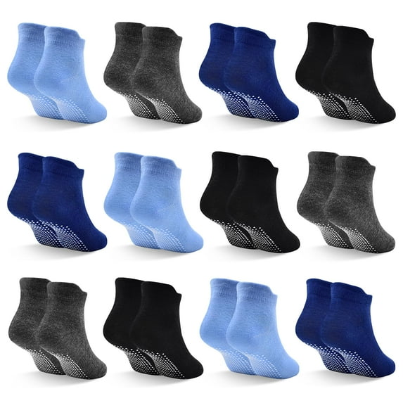 Skibeaut Toddler Non Slip Socks 12 Pairs Ankle Socks with Non Skid Grip Socks for 1-7 Years Baby Boys Girls Kids