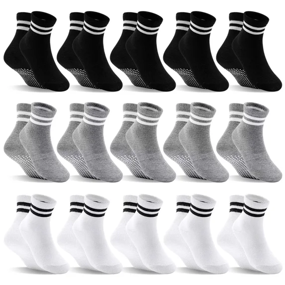 Toddler Non Slip Socks 15 Pairs, Boys Girls Grip Socks with Grippers for 1-10 Years Kids Anti Skid Sock
