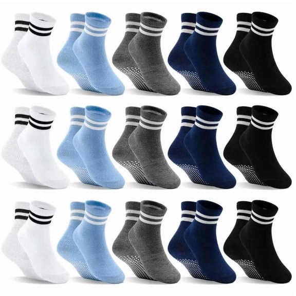 Toddler Non Slip Socks 15 Pairs, Boys Girls Grip Socks with Grippers for 1-10 Years Kids Anti Skid Sock