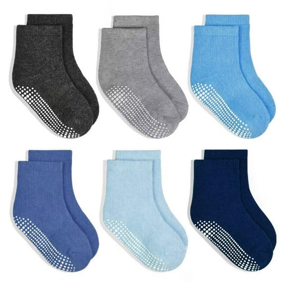 Toddler Non Slip Socks, 6 Pairs Non Slip Crew Socks Toddler Socks with Grip for Boys 1-7 Years（01 Assorted 5-7 Years）