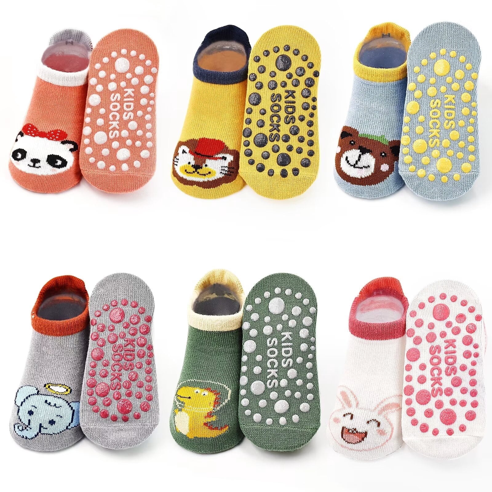 Toddler Non Slip Socks Baby Grip Socks 6 Pairs Toddler Ankle Socks with Grip Cute Animal Cartoon Anti Skid Socks for 0-5 Years Baby Boys Girls