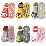 Toddler Non Slip Socks Baby Grip Socks 6 Pairs Toddler Ankle Socks with Grip Cute Animal Cartoon Anti Skid Socks for 0-5 Years Baby Boys Girls