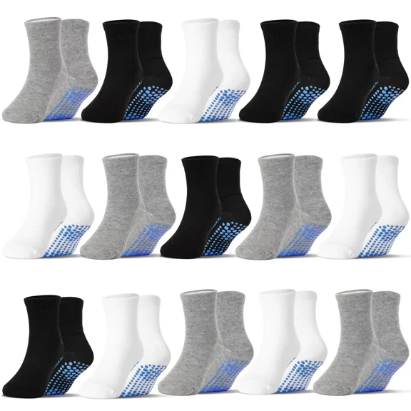 Toddler Non Slip Socks Boy Grip Socks Kids Grippers Soft Breathable Solid Color 15 Pairs 6 Months-7 Years