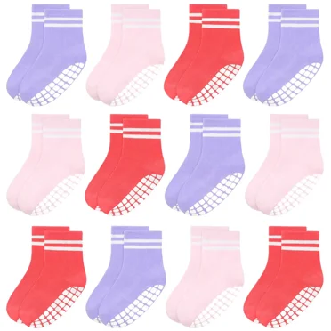 Toddler Non-Slip Socks for Baby Boys Girls (0-10 Years) 12 Pairs Kids Anti-Skid Socks for Indoor Outdoor Activities