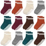 HYCLES Toddler Non-Slip Socks for Baby Boys Girls (0-10 Years) 12 Pairs Kids Anti-Skid Socks for Indoor Outdoor Activities