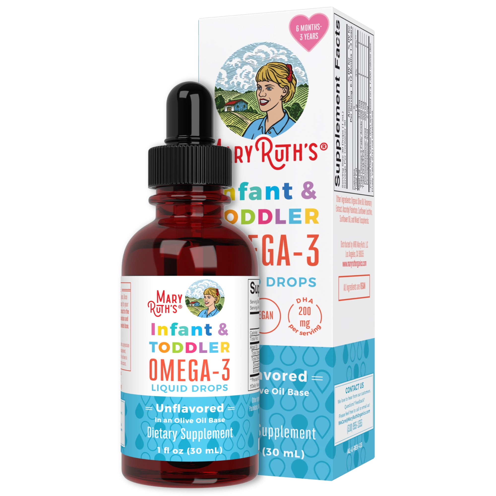 Toddler Omega3 Liquid Drops by MaryRuth's 200mg DHA & 2mg EPA per