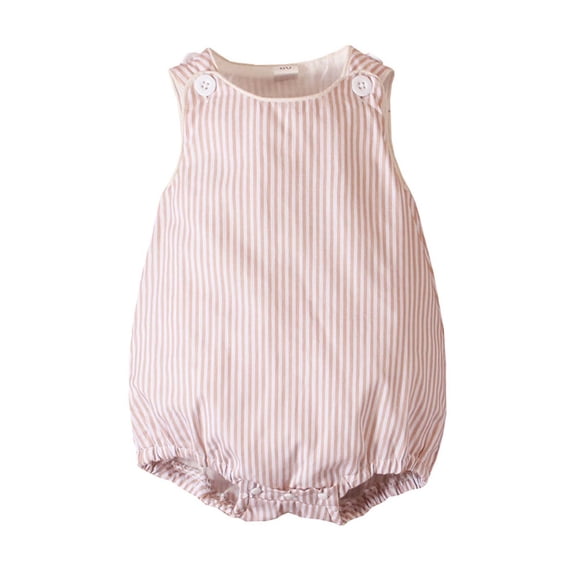 Toddler One-Piece Bubble Oneises Cotton Sleeveless Button Stripes Jumpsuit Summer Comfy Romper Boys Girls (12 Months, Beige)