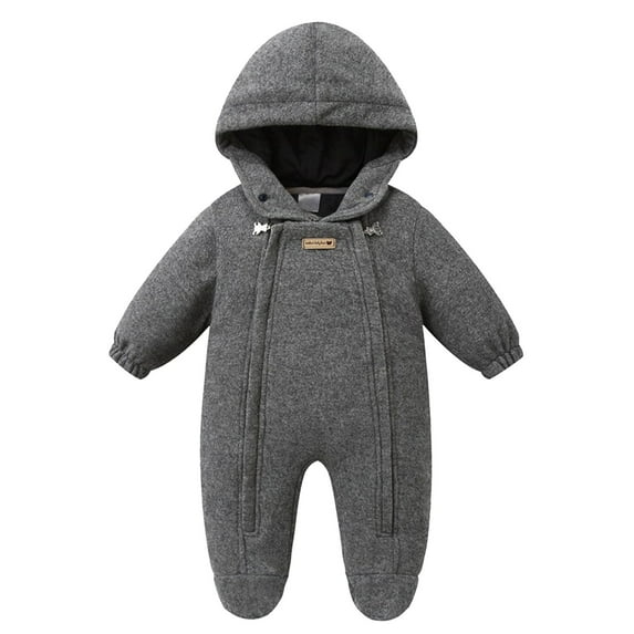 Toddler One Piece Oneises Hooded Double Zipper Long Sleeve Snowsuit Winter Thick Warm Infant Jumpsuits (6 Months, Gray)