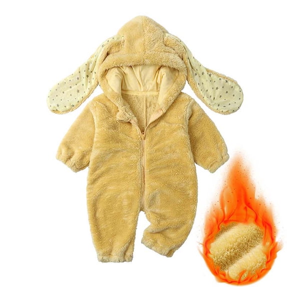 Toddler One Piece Oneises Plush Rabbit Ears Hooded Front Zip Long Sleeve Fuzzy Jumpsuit Comfy Cute Romper 6-24 Months (9 Months, Yellow)