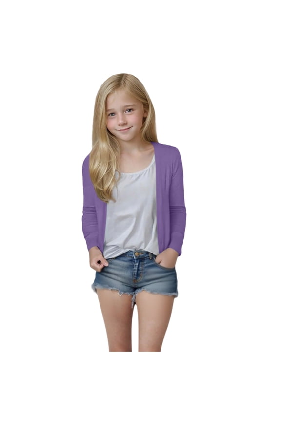 Toddler Open Front Sweater New Kids Girls Cardigan Open Front Casual Long Sleeve Fashion Tops with Pockets Age 5-14 Years Style B-13 Purple 130