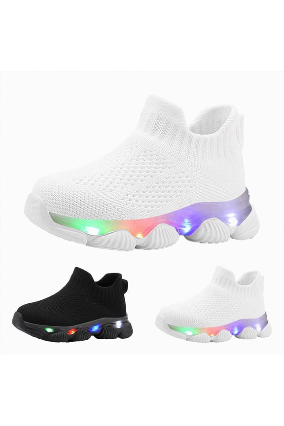 Toddler Orthopedic Sock Walking Shoes Comfortable Infant Slippers Boys Girls Non Slip Mesh Sneakers Lightweight LED Light up Shoes White Size 7 Toddler