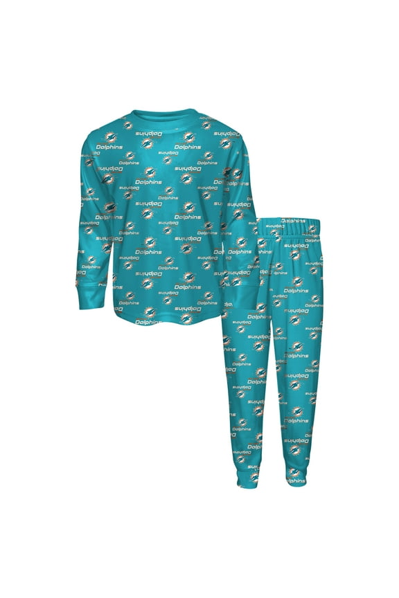 Toddler Outerstuff Aqua Miami Dolphins All-Over-Print Long Sleeve T-Shirt and Pants Sleep Set
