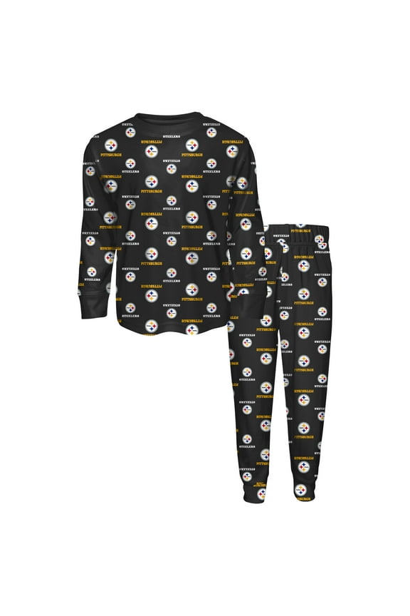 Toddler Outerstuff Black Pittsburgh Steelers All-Over-Print Long Sleeve T-Shirt and Pants Sleep Set