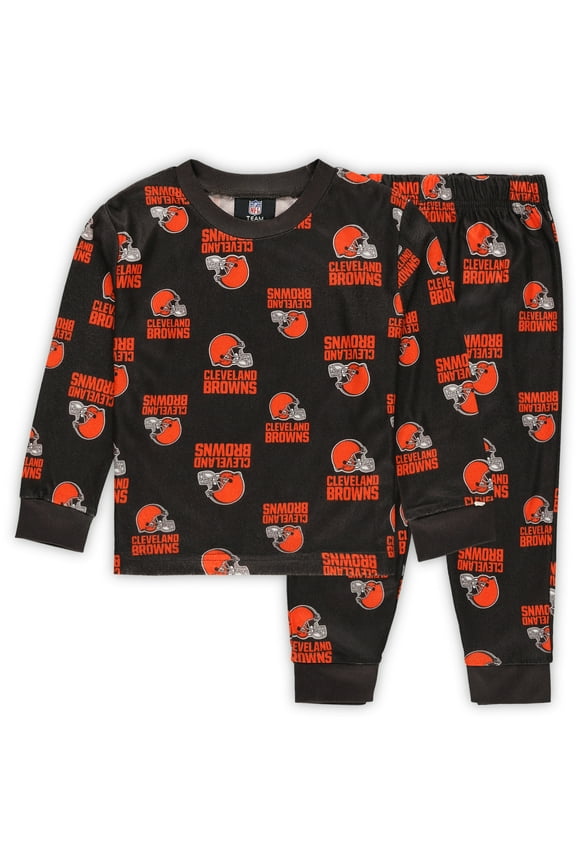 Toddler Outerstuff Brown Cleveland Browns All-Over-Print Long Sleeve T-Shirt and Pants Sleep Set