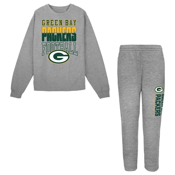 Toddler Outerstuff Heather Gray Green Bay Packers Crewneck Sweatshirt & Pants Set
