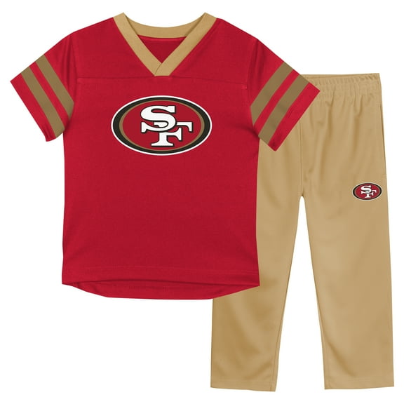 Toddler Outerstuff Red/Gold San Francisco 49ers Red Zone V-Neck T-Shirt & Pants Set