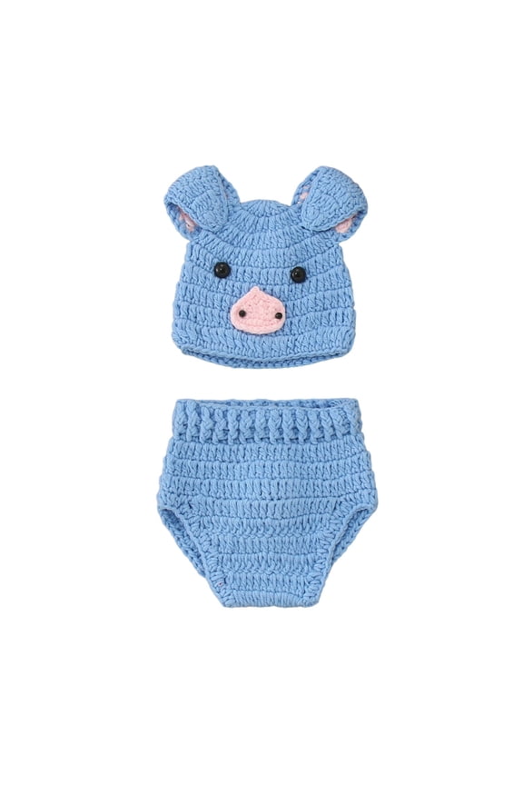 Toddler Outfit Girls Infant Boys Photo Photography Clothing Knitted Cartoon Pig Hat Shorts 2 Piece Clothes Set