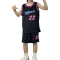 thumbnail image 1 of Toddler Outfits for Boys Letters Printed Short Sleeved Sports Suit Round Neck Soft Basketball Performance Tank Top and Mesh Shorts Set Black,5-6 years, 1 of 4