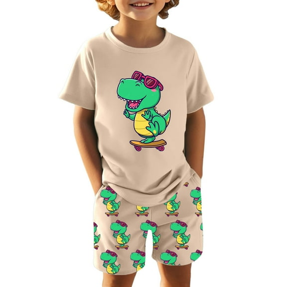 Toddler Outfits for Boys Toddler Kids Boys Summer Dinosaur Print Outfit Cotton Breathable Soft Casual Play Clothes Pajama Baby Outfits Boy Khaki 4 Years-5 Years