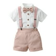 thumbnail image 1 of Toddler Outfits For Boys 3T Short Sleeve Solid Dress Shirt With Bowtie Suspender Pants Outfit Sets Gentleman Wedding Outfits Pink,70, 1 of 3