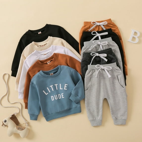 Toddler Outfits For Boys 3T Toddler Baby Boy Fall Winter Clothes Letter Graphic Long Sleeve Sweatshirt Pullover Tops + Joggers Pants Outfit Set