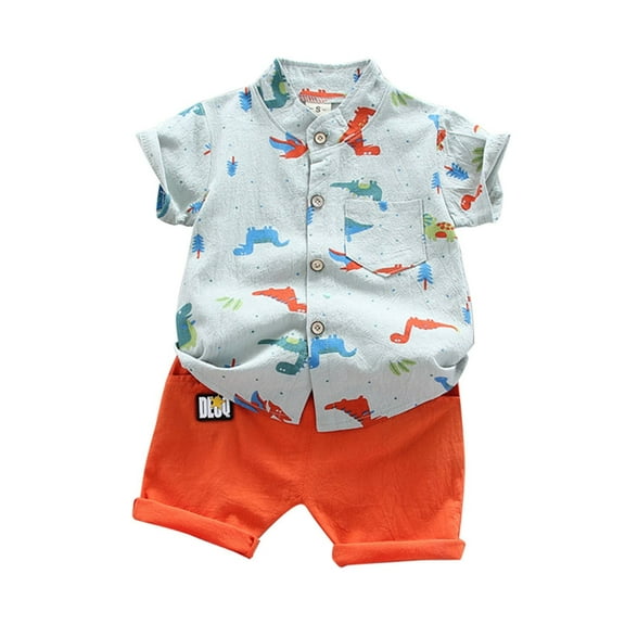 Toddler Outfits For Boys Summer Thin Cartoon Dinosaur Series Shorts Short Sleeve Two Piece Set Baby Clothes Green 12 Months-18 Months