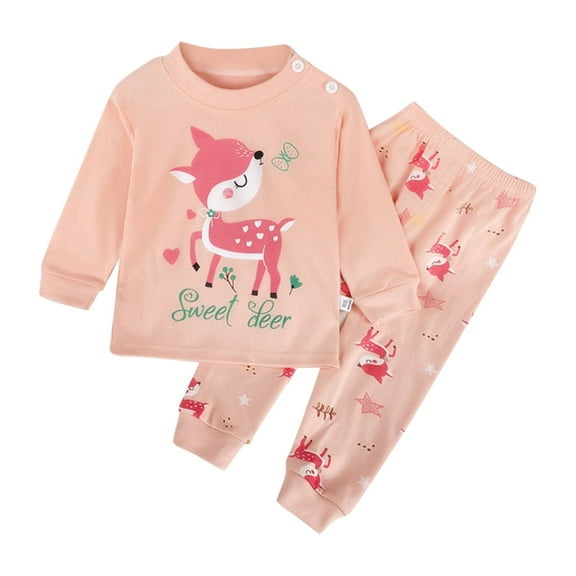 Toddler Outfits For Girls Soft Pajamas Cartoon Prints Long Sleeve Kid Sleepwear Set Girls Clothes Pink 18 Months-24 Months