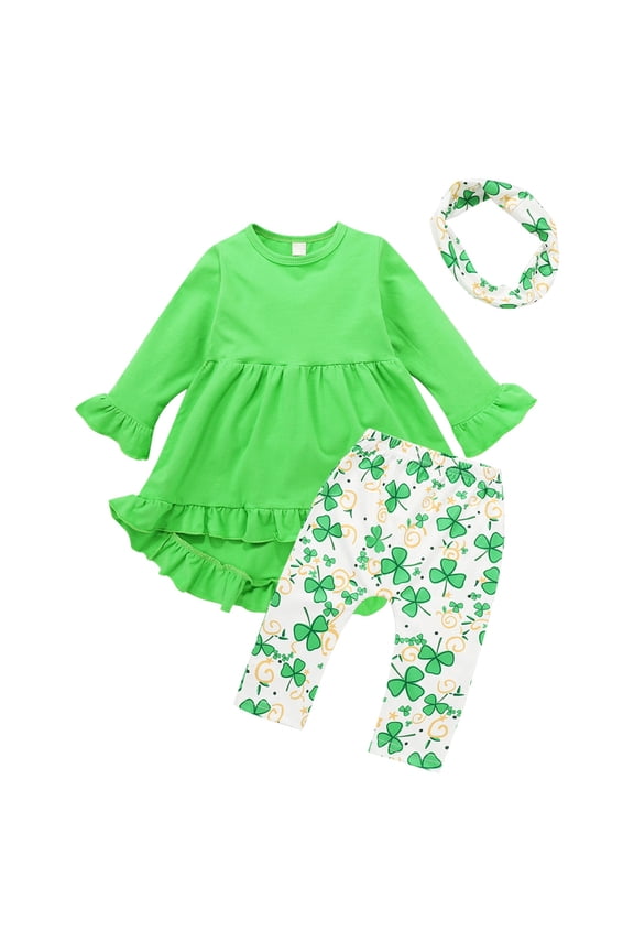 Toddler Outfits For Girls St. Patrick'S Day Kids Long Sleeve Crew Neck T Shirt Pants And Headband 3 Piece Set Light Green 12 Months-24 Months