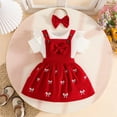 thumbnail image 1 of Toddler Outfits for Girls 3 Piece Solid Print Crew Neck Short Sleeve Romper And Bow Suspender Skirts Headband Girls' Clothing Sets Red 6 Months-9 Months, 1 of 8