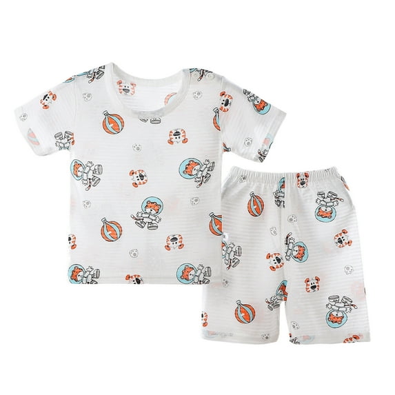 Toddler Outfits Girls Bbay Pajamas Cartoon Full Print Short Sleeved T Shirt Shorts Pjs Set Cute Girl Clothes White 4 Years-5 Years