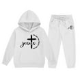 thumbnail image 1 of Toddler Outfits for Girls Sets Hoodie Pants Kids Casual Letter Print Sweatshirt Joggers Comfy Two Piece Winter Cute Girls' Fall Clothing Sets White Size 3-4T, 1 of 4