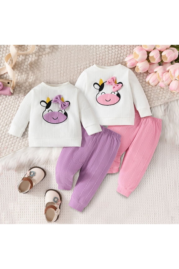 Toddler Outfits Girls Toddler Girls Sweatsuit Dairy Cow Cartoon Print Pants Outfits Jogger Baby Girl Clothes Winter Red 18 Months-24 Months