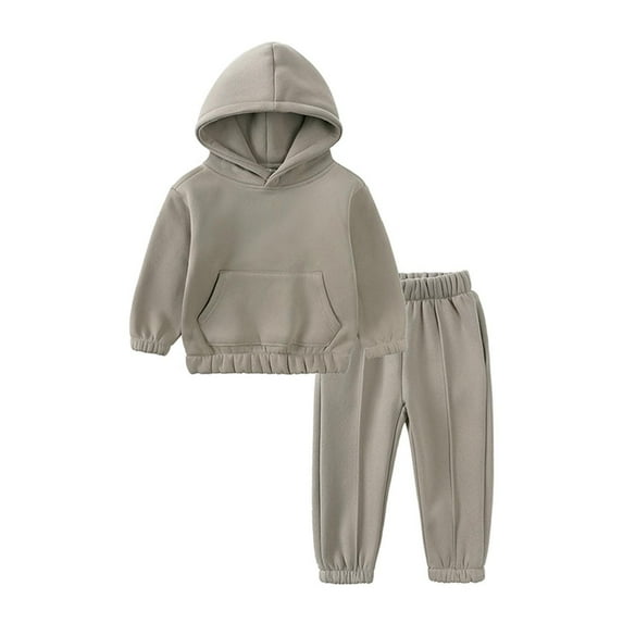 Toddler Outfits for Girls Winter Children's Boys Girls Cargo Long Sleeve Hooded Sweater Pockets Tops and Pants Two-Piece Casual Sports Set New Casual Matching Sets Gray 4T