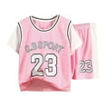 thumbnail image 1 of Toddler Outfits for Boys 4t-5t Letters Printed Shorts Sleeve Tracksuit Trendy Crew Neck Boy's and Girl's Basketball Training Clothes Pink,5-6 Years, 1 of 3