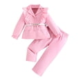 thumbnail image 1 of Toddler Outfits for Girls 3 Piece Ruffle Solid Print Long Sleeve Lapel Pocket Coat Trousers Belt Daily Wear Girls' Clothing Sets 2Y, 1 of 6