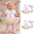 thumbnail image 1 of Toddler Outfits for Girls Birthday Short Sleeve Romper with Skirt and Hair Socks Shoes Set Girls' Clothing Sets White2 3-6M, 1 of 6
