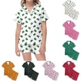 thumbnail image 1 of Toddler Pajamas for Girls Kids Cute Dinosaur Print Short Sleeve Button Down Top and Shorts Homewear Boys Clothes Hot Pink 2-3 Years, 1 of 5