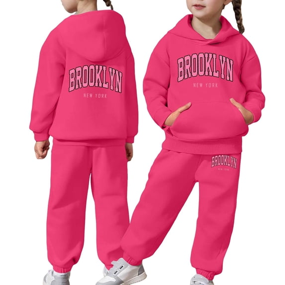 Toddler Outfits for Girls Sets Boys Long Sleeve Solid Warm Hoodie Pullover Tops Pants Kids Sweat Suit Fall Girls Clothes Hot Pink Size 3-4T