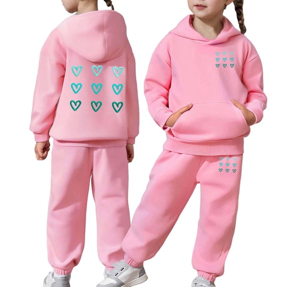 Toddler Outfits for Girls Sets Boys Long Sleeve Solid Warm Hoodie Pullover Tops Pants Kids Sweat Suit Fall Girls Clothes Pink Size 3-4T