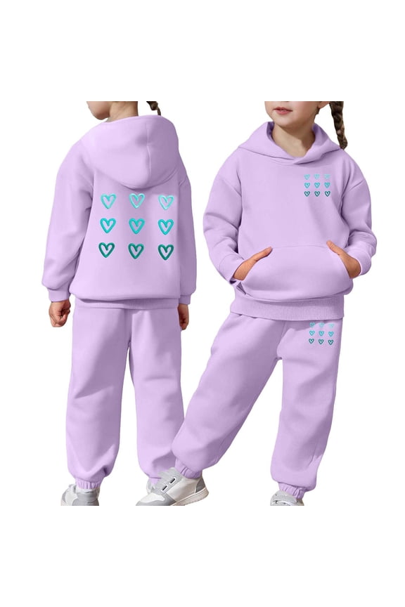 Toddler Outfits for Girls Sets Boys Long Sleeve Solid Warm Hoodie Pullover Tops Pants Kids Sweat Suit Fall Girls Clothes Purple Size 4-5T