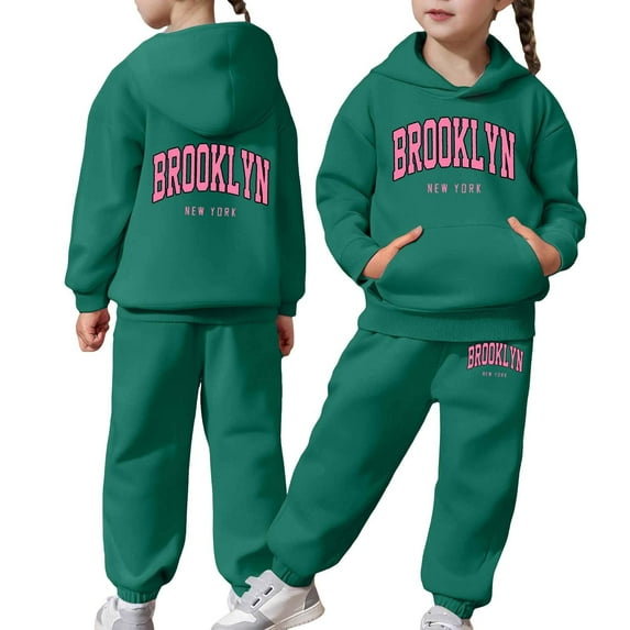 Toddler Outfits for Girls Sets Boys Long Sleeve Solid Warm Hoodie Pullover Tops Pants Kids Sweat Suit Fall Girls Clothing Sets Dark Green Size 2-3T