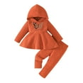 thumbnail image 1 of Toddler Outfits for Girls Sets Hooded Top With Bowknot Solid Color Pants Two Piece Casual Fall Girls Clothing Sets Red Size 12-18 Months, 1 of 9