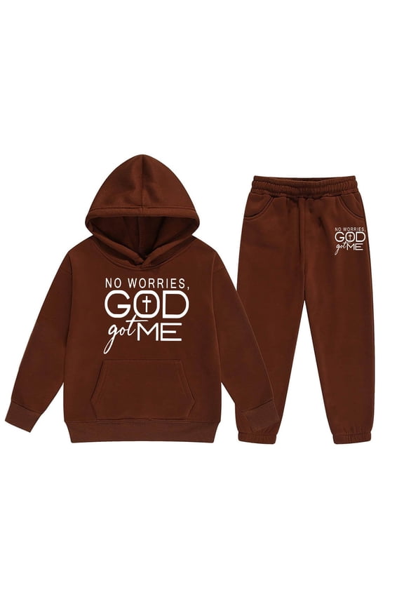 Toddler Outfits for Girls Sets Winter Hoodie Joggers Comfy Casual Kids Print Cute Girls' Fall Clothing Sets Coffee Size 4-5T